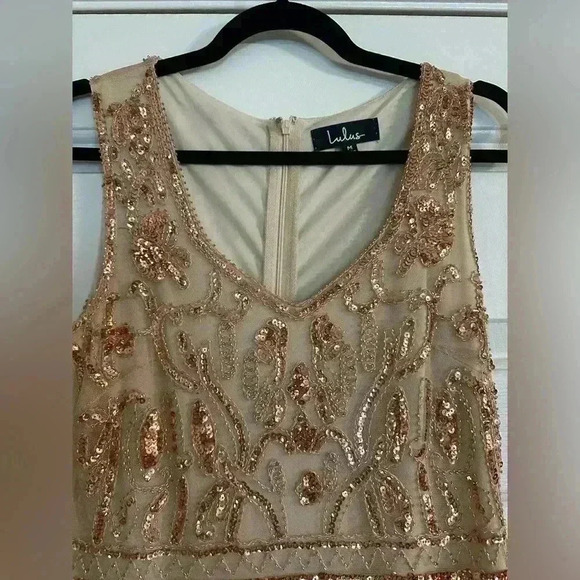 EUC Women’s Lulus Dramatic Entrance Rose Gold Sequin Maxi Dress, Size M - Picture 4 of 4